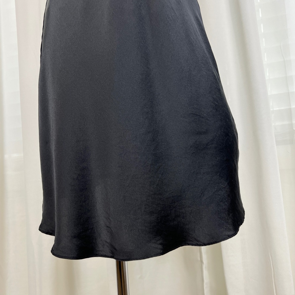 Womens 100% Mulberry Silk Slip Dress Black Medium V-Neck LBD chic whimsigoth - Picture 3 of 10